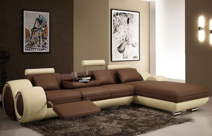 Leather L-Sofa Adjustable Headrest