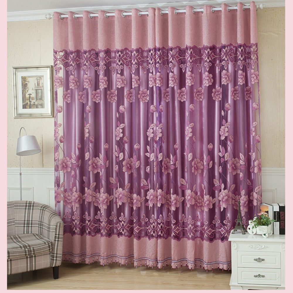 Stylish Flower Tulle Curtain.