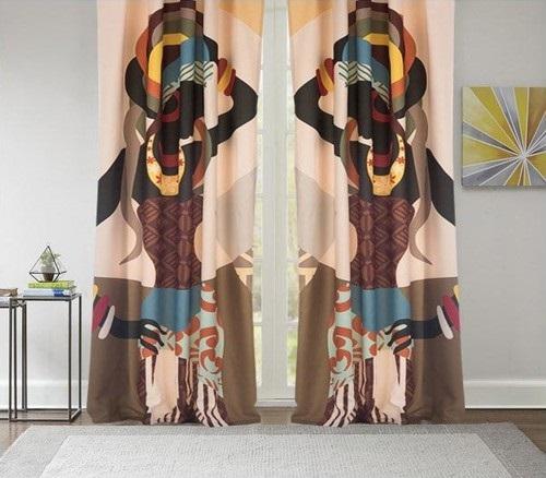 Satin Printed Curtain Set